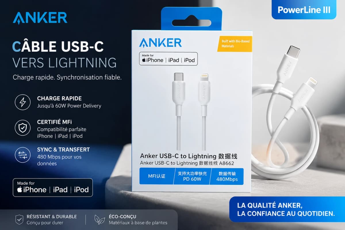 Cable Anker Typ-c To Lightning Super Soft Origenal Blanc