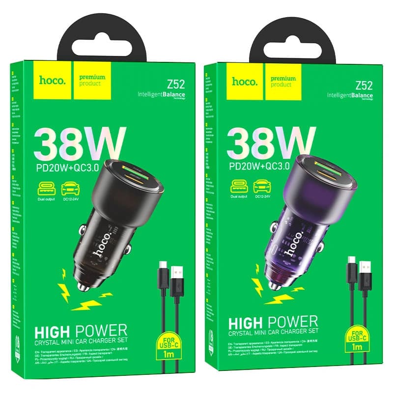 Chargeur de voiture « Z52 Spacious » avec câble Ucb-A To Typ-C de 38 W