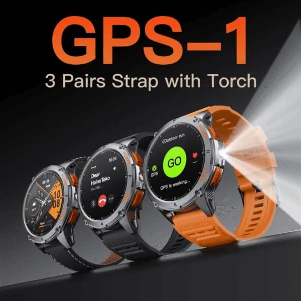 HainoTeko GPS-1 – Smart Watch Sportive Écran AMOLED, GPS & Lampe Torche