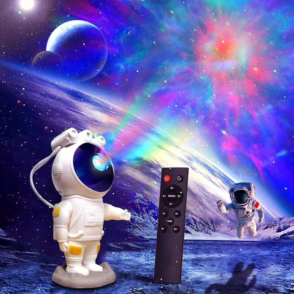 Projecteur spatial astronaute Haut Parleur Bluethoot Et veilleuse étoiles et galaxie - LED avec télécommande et batterie intégrée 2400 mAh