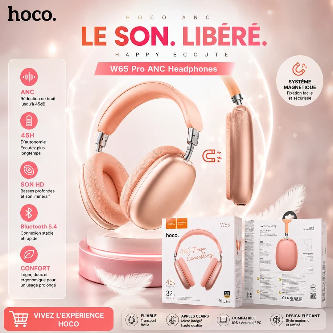 HOCO W65 – Casque sans fil bluetooth ROSE