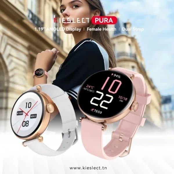 Kieslect Lady Smart Watch Pura ELE – Écran AMOLED 1,19 pouce avec 2 Bracelets